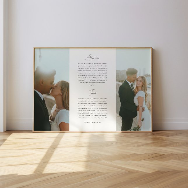 Modern Bröllopslöfte Minimalistisk Manus 2-Foto Poster (Skapare uppladdad)
