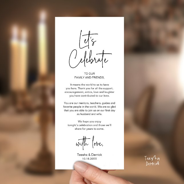 Modern Bröllopsmiddag Tack Kort (Modern Classy Wedding Reception Dinner Thank You Card in Black and White)