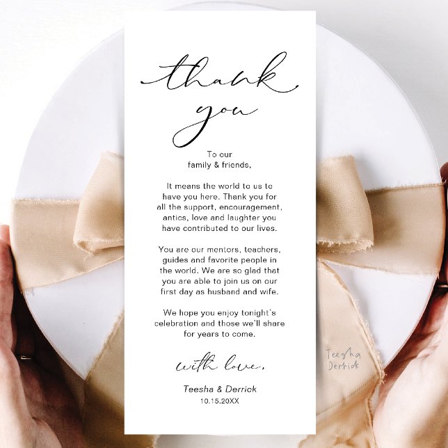 Modern Bröllopsmiddagsplatssättning Tackkort Program (Modern Wedding Dinner Place Setting Thank You Card in Black and White)