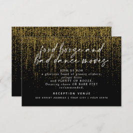 Modern bröllopsmottagning Guld Black Glitter Inbjudningar