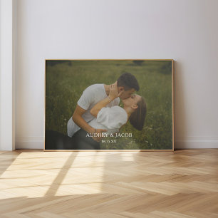 Modern Bröllopspar Foto med Anpassade Namn Poster