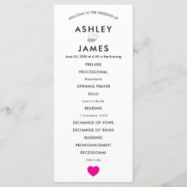 Modern Bröllopsprogram för Ceremony Fuchsia Heart Program