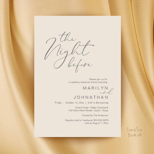 Modern Bröllsoaftonsfest Inbjudan (Modern The Night Before Wedding Rehearsal Dinner Invitation Card in Cream and Grey)
