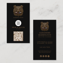 Modern Brons Björn Barberare Butik Logotyp Qr Kod Visitkort