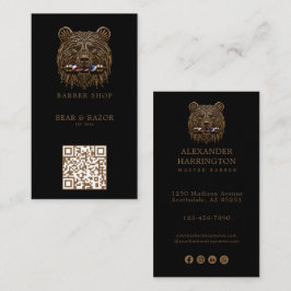 Modern Brons Björn Barberare Butik Logotyp Qr Kod Visitkort