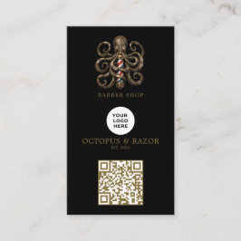 Modern Brons Bläckfisk Barberare Skylt Qr Kod Visitkort