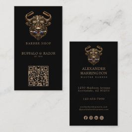 Modern Brons Buffalo Barberare Butik Logotyp Qr Ko Visitkort