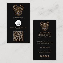 Modern Brons Buffalo Barberare Butik Logotyp Qr Ko Visitkort