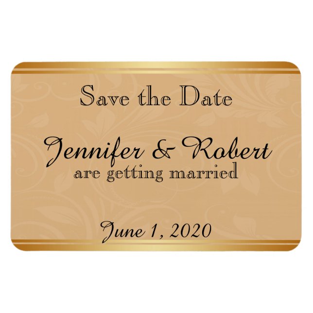 Modern Bronze Blommigt Bröllop spara datum Magnet (Horisontell)