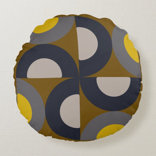 Modern Bronze Mustard Thunder i mitten av århundra Rund Kudde (Framsidan)