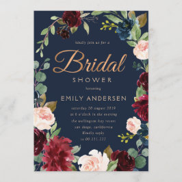 Modern Bronze-skript burgundy navy möhippa Inbjudningar