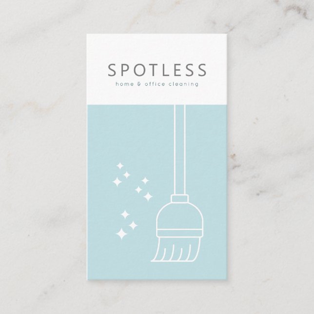 Modern Broom Light Blue Städning Service Maid Visitkort (Framsida)