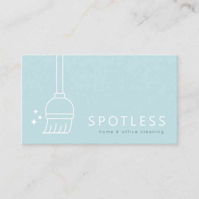 Modern Broom Light Blue Städning Service Visitkort (Framsida)