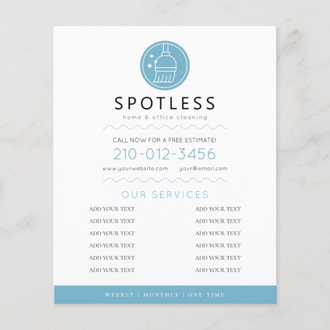 Modern Broom Logo Blue Cleaning Service Flygblad (Framsidan)