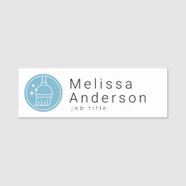 Modern Broom Logo Blue Cleaning Service Namnbricka
