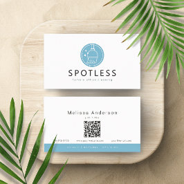Modern Broom Logo QR Code Cleaning Service Maid Visitkort