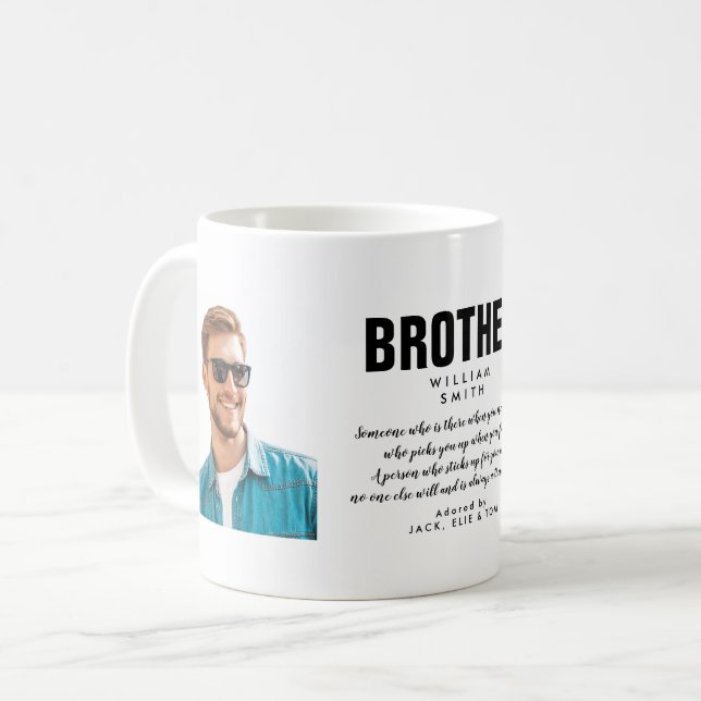 Modern Bror Citat Foto Kaffe Mugg (Framsida vänster)