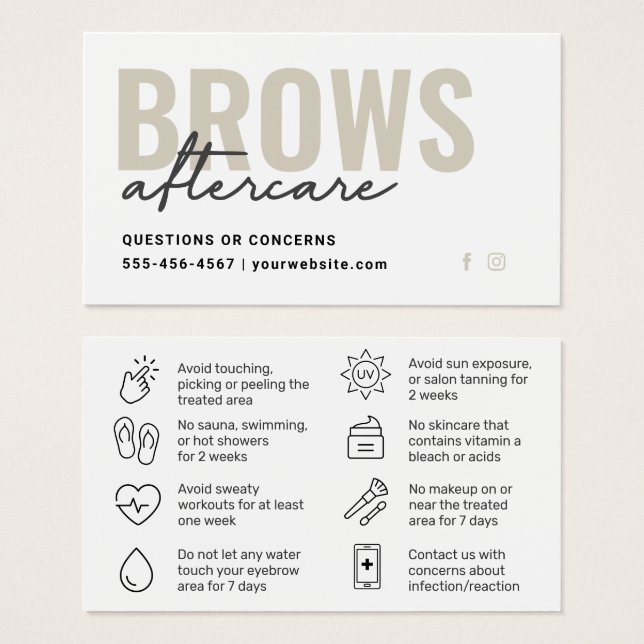 Modern Brow Artist Eftervårdsguide Kort (Framsida & baksida)