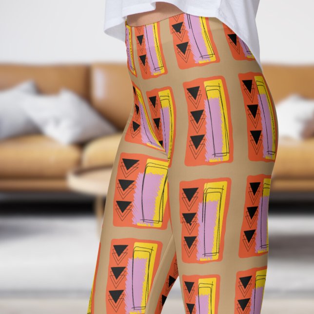 Modern Brown Abstrakt Block Mönster Leggings (Abstract Block on Camel)