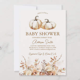 Modern Brown Beige Blommigt Pumpkin Baby Shower Inbjudningar