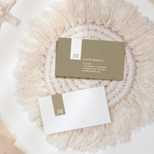 Modern Brown Beige White Snyggt Simple Monogram Visitkort