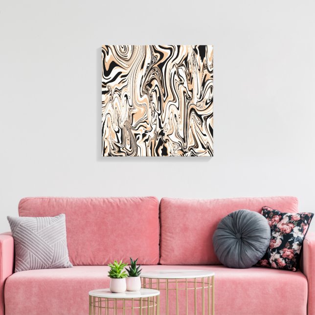 Modern Brown Black Swirls Watercolor Art Canvastryck (Insitu (Vardagsrum))