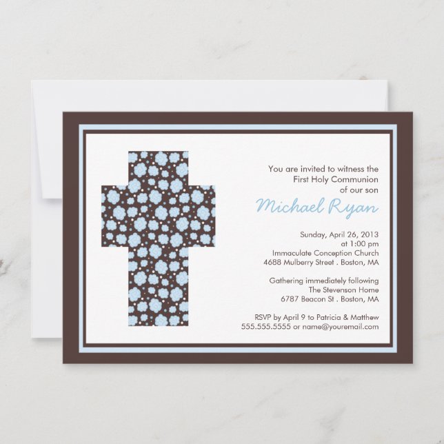 Modern Brown Blue Kor Boys CommunionInbjudan Inbjudningar (Framsida)