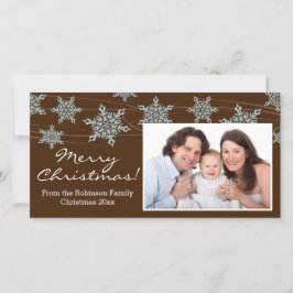 Modern Brown Blue Snowflake-jul Julkort