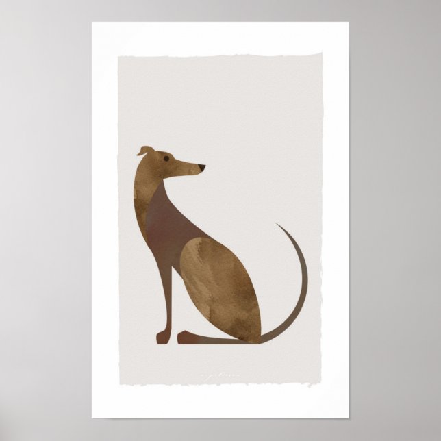 Modern Brown Brindle Greyhound Hund Porträtt Poster (Framsidan)