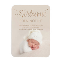 Modern Brown Calligraphy Stars Birth Notice Magnet