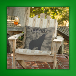 Modern Brown Camo Black Varg Silhouette Monogram | Kudde