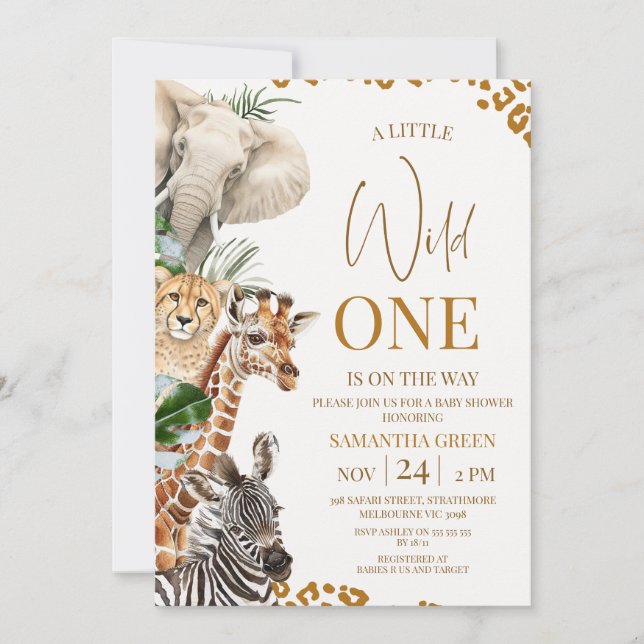 Modern Brown Cheetah Safari Wild One Baby Shower Inbjudningar (Framsida)