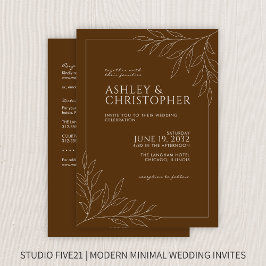 Modern Brown Foliage Disline Allt-i-ett-Bröllop Inbjudningar