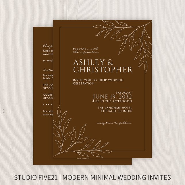 Modern Brown Foliage Disline Allt-i-ett-Bröllop Inbjudningar (Skapare uppladdad)