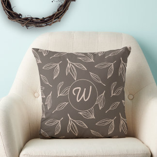 Modern Brown Foliage Monogram Kudde
