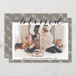 Modern Brown Grått-Chic-skript BLESSED-minimalisti Julkort