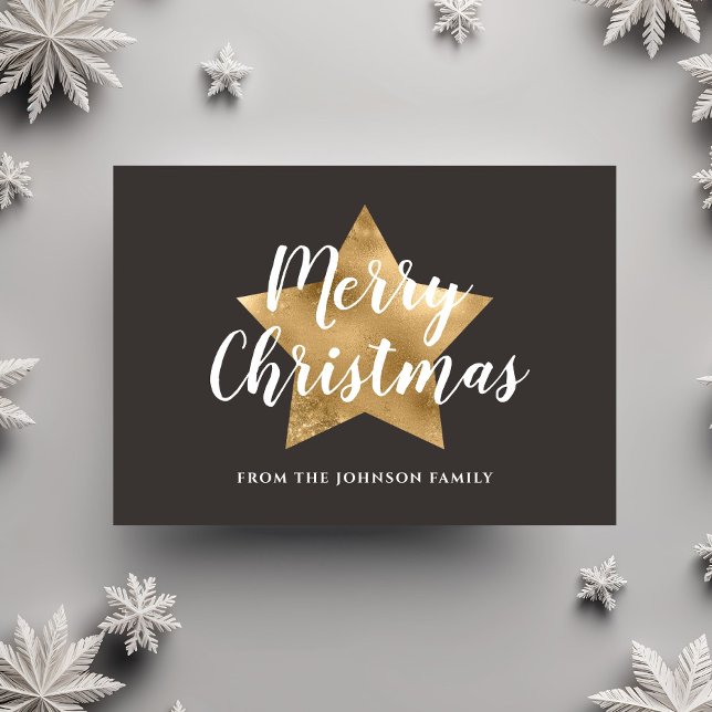 Modern Brown Guld Star God jul Vykort (Modern Brown Gold Star Merry Christmas Postcard)