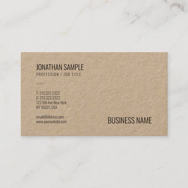 Modern Brown Kraft Papper Professionell Elegant Visitkort (Framsida)