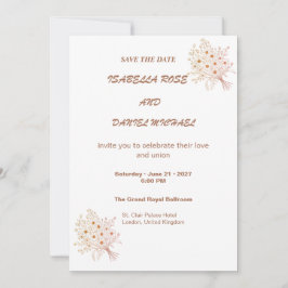 Modern Brown Line Art  Save the Date Wedding Card Spara Datumet