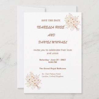 Modern Brown Line Art  Save the Date Wedding Card Spara Datumet