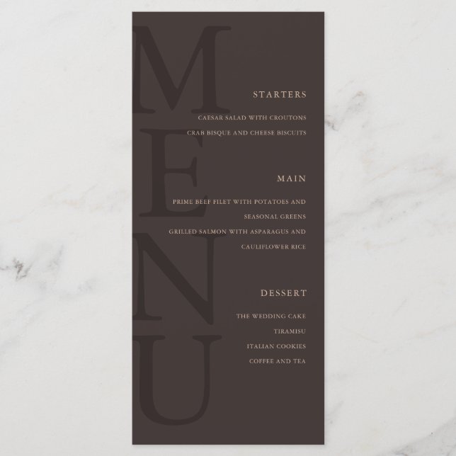 Modern Brown Minimalist Wedding Meny (Framsida)