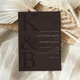 Modern Brown Monogram Minimalist Wedding Inbjudningar