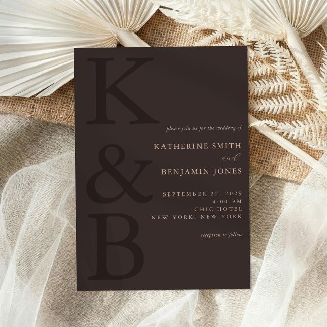 Modern Brown Monogram Minimalist Wedding Inbjudningar (Skapare uppladdad)