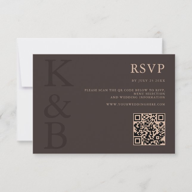 Modern Brown Monogram Minimalist Wedding OSA Kort (Framsida)