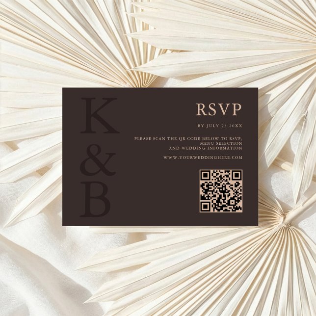 Modern Brown Monogram Minimalist Wedding OSA Kort (Skapare uppladdad)
