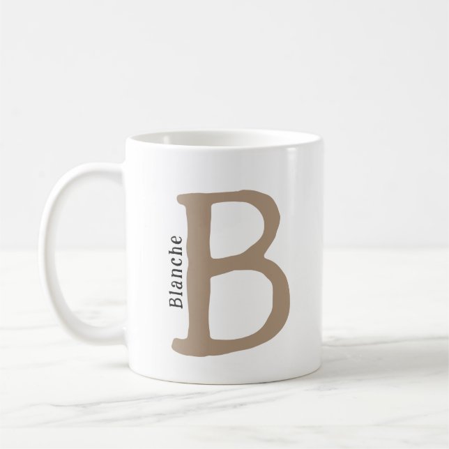 Modern Brown Monogrammed Initial & Namn-kaffe Mugg (Vänster)