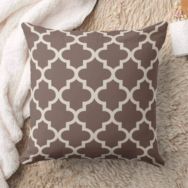 Modern Brown Moroccan Quatrefoil Mönster Kudde (Filt)