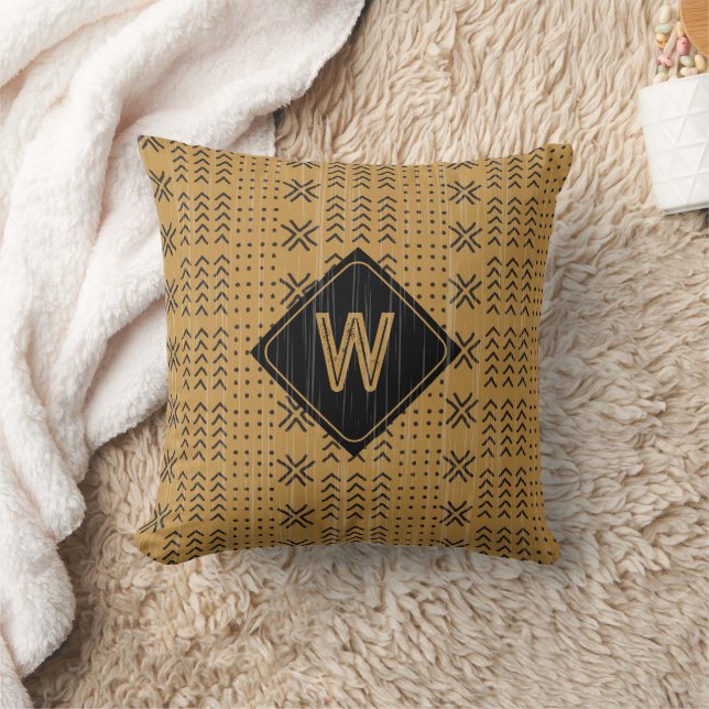 Modern Brown Mudcloth African Monogram Kudde (Filt)