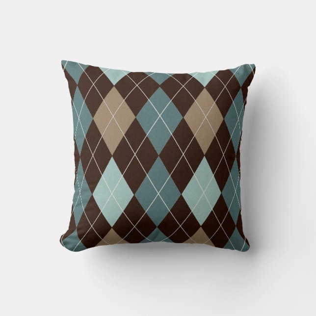 Modern Brown och Blue Argyle Dekorativ kudde Cushi (Framsida)