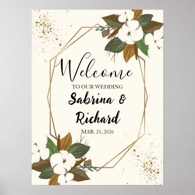Modern Brown och Cream Blommigt Välkommen Bröllop- Poster (Framsidan)